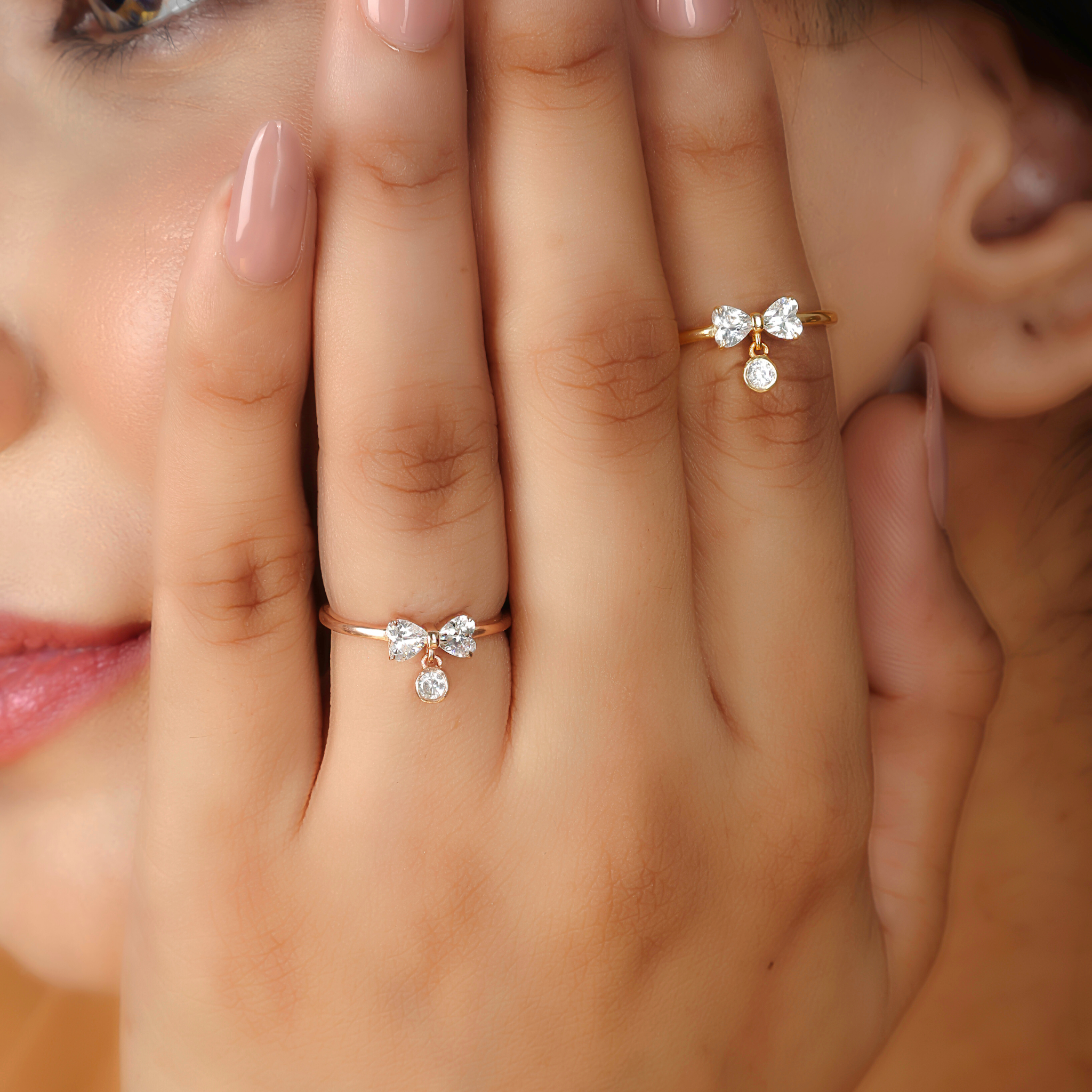 Sparkling Bow Charm Engagement Ring – Hallmarked 925 Sterling Silver Rose Gold Plated | Elegant & Romantic Jewelry